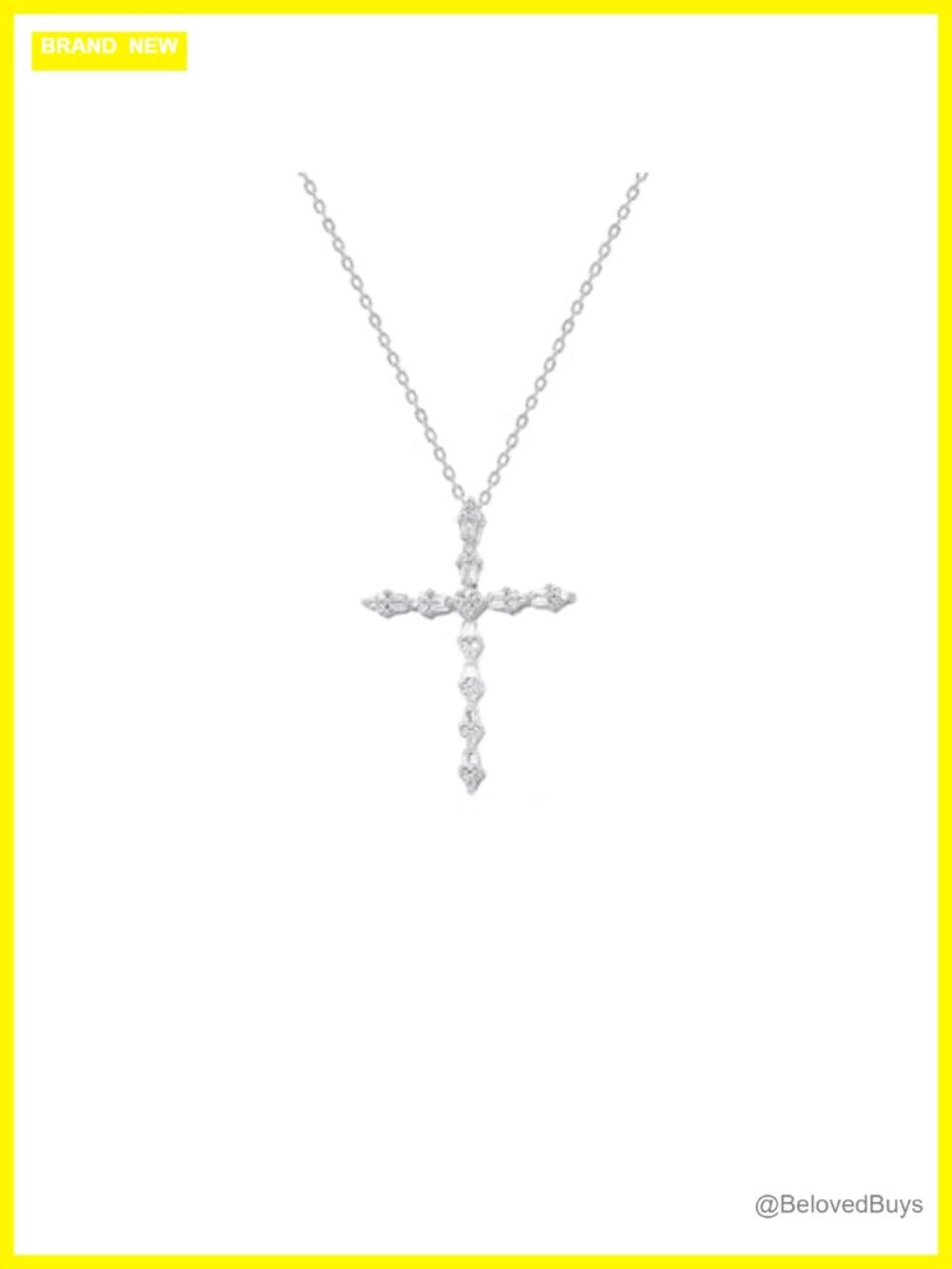 1/4 Carat Diamond Cross Necklace Rhodium Plated Sterling Silver 18"